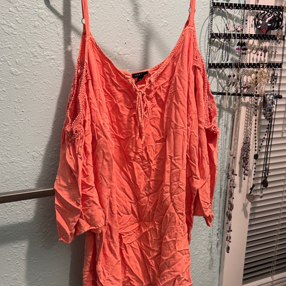 Torrid Vibrant Coral Cold Shoulder Blouse